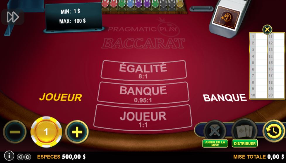 Baccarat Pragmatic Play - capture écran