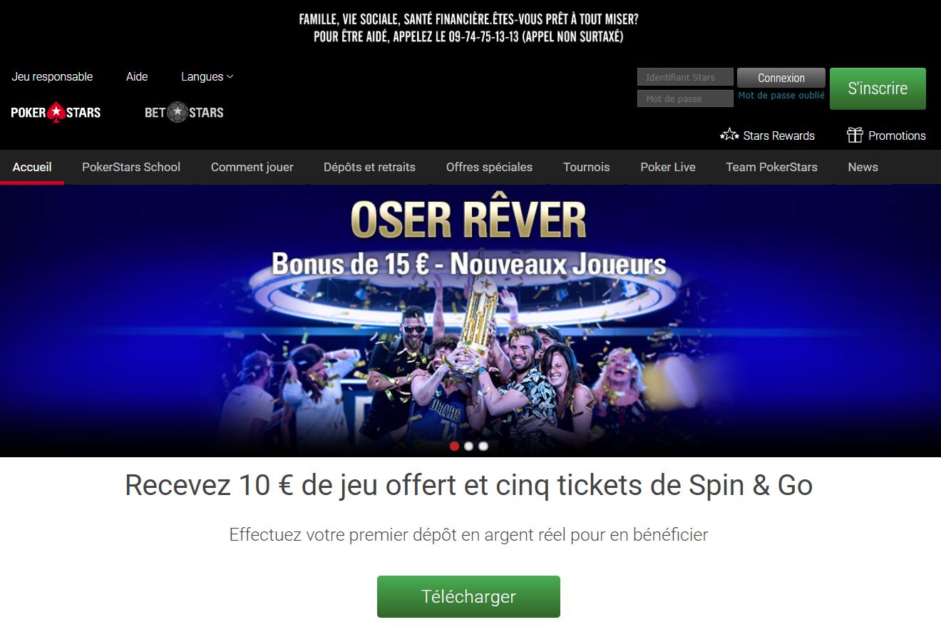 Pokerstars - page d'accueil