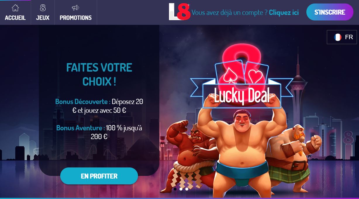 Lucky8 - capture de la page d'accueil