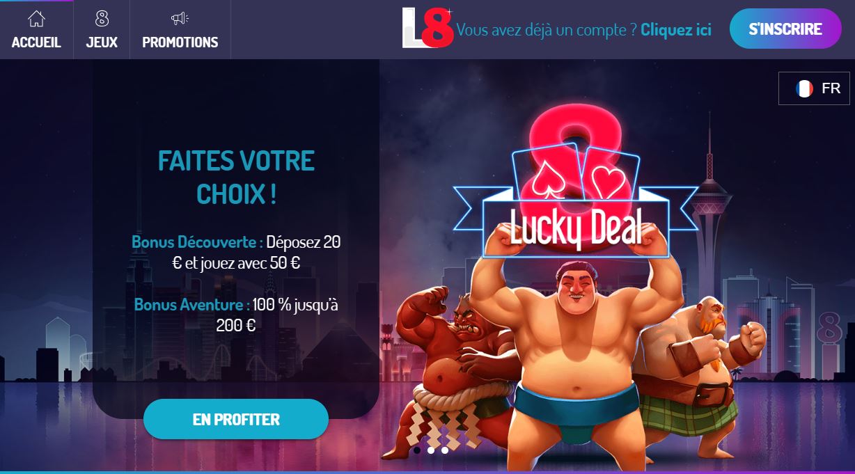 Lucky8 - capture de la page d'accueil 