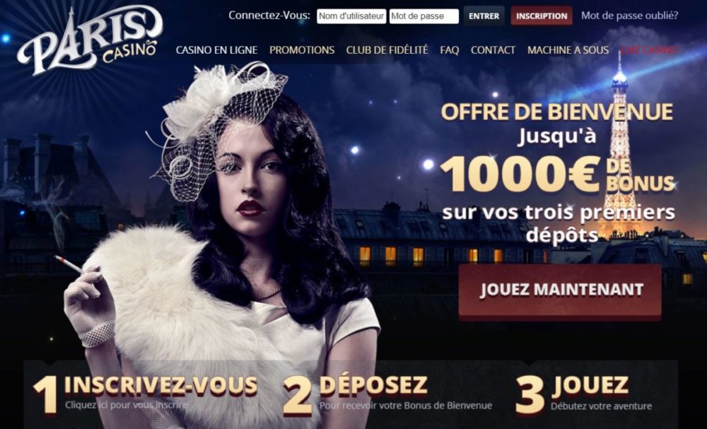 Paris Casino - page d'accueil et ses bonus