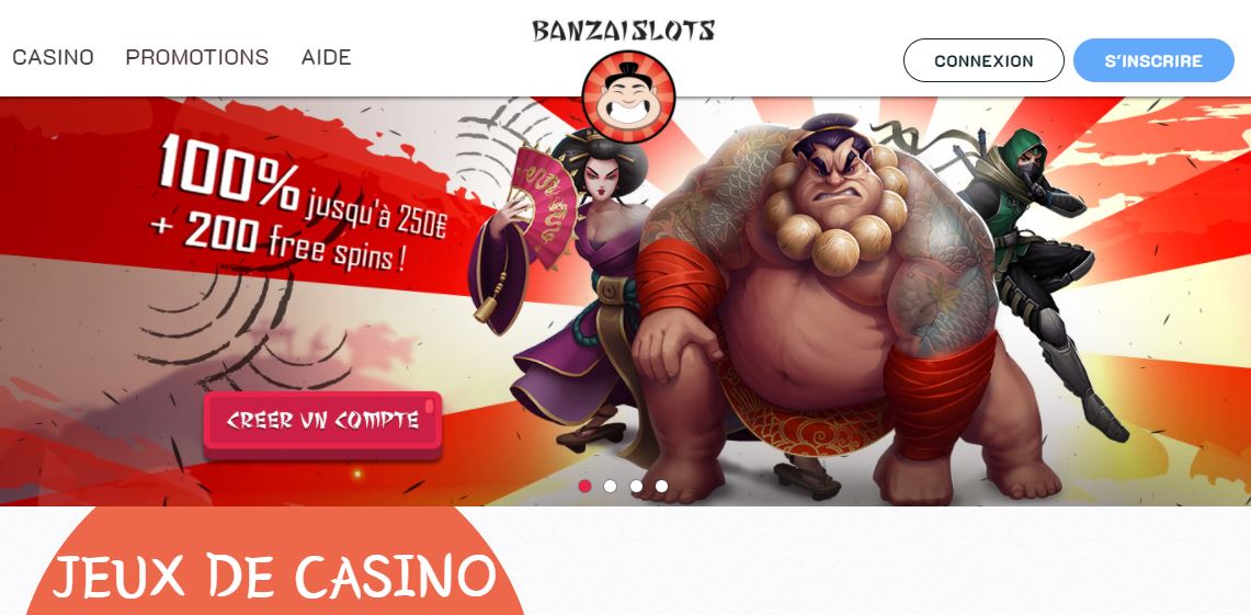 Banzai Slots - Capture écran page d'accueil septembre 2020